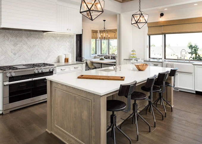 Modern kitchen remodel in Fife Heights, WA with custom white cabinets