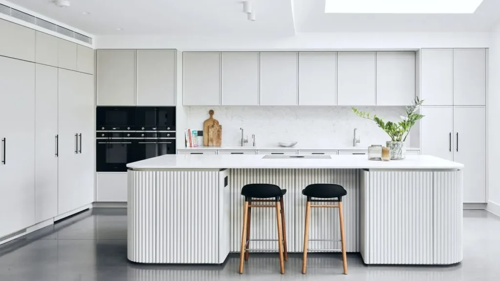 Contemporary White Kitchen with Island